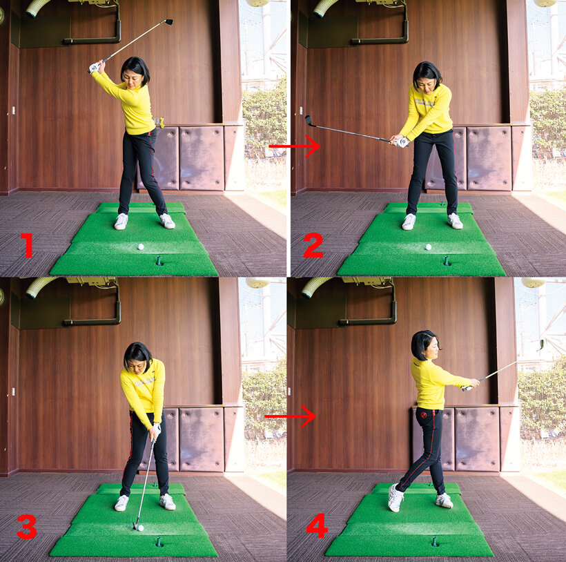 低い球を打つため基本：トップからフィニッシュはコンパクトに