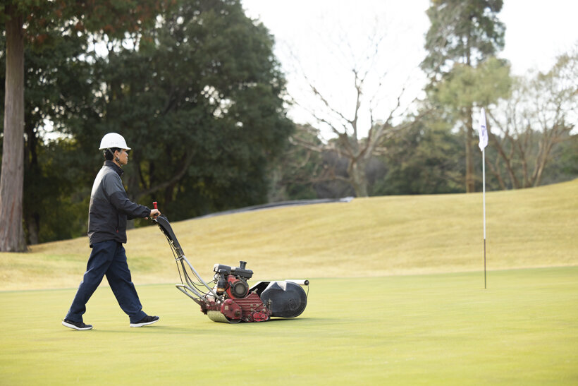 グリーンの刈込作業