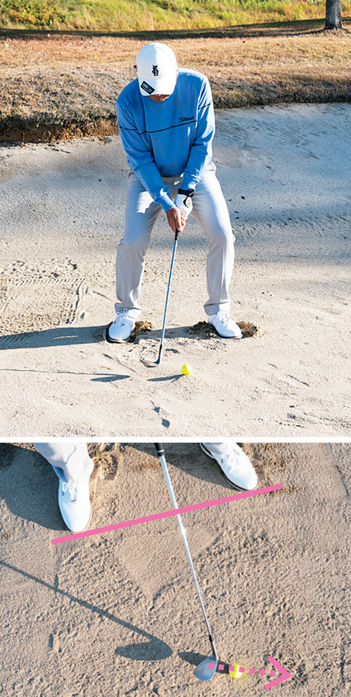 バンカーショットの正しいアドレス